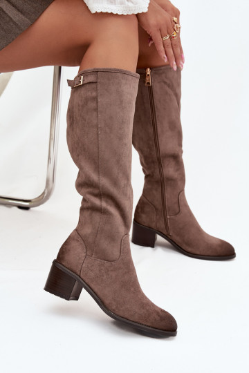 Botas quentes com salto com fivelas douradas Vinceza 58589 bege 2
