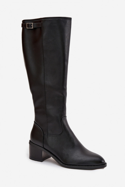 Botas quentes com salto com fivelas Vinceza 58589 cor preta