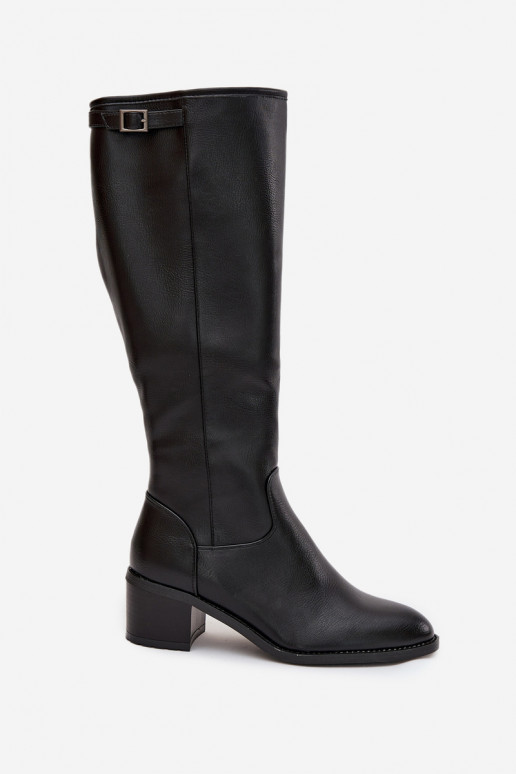 Botas quentes com salto com fivelas Vinceza 58589 cor preta