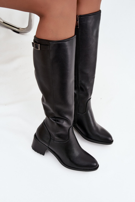 Botas quentes com salto com fivelas Vinceza 58589 cor preta