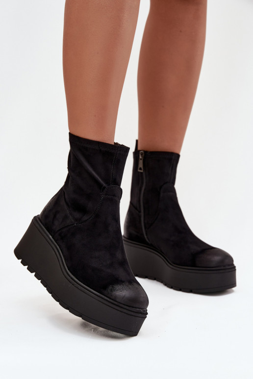 Botas femininas com uma plataforma aquecimento Vinceza 58596 cor preta