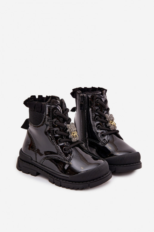 com efeito verniz Botas Infantil aquecimentoPrzypinką ursinhos de pelúcia cor preta Fionessa com efeito verniz Botas Infantil aquecimentoPrzypinką ursinhos de pelúcia cor preta Fionessa