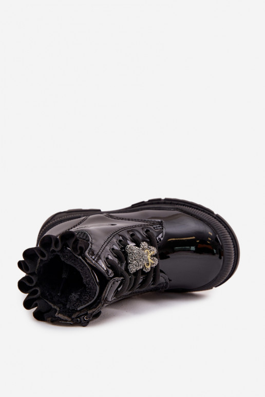 com efeito verniz Botas Infantil aquecimentoPrzypinką ursinhos de pelúcia cor preta Fionessa com efeito verniz Botas Infantil aquecimentoPrzypinką ursinhos de pelúcia cor preta Fionessa