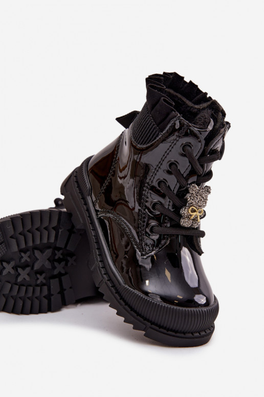 com efeito verniz Botas Infantil aquecimentoPrzypinką ursinhos de pelúcia cor preta Fionessa com efeito verniz Botas Infantil aquecimentoPrzypinką ursinhos de pelúcia cor preta Fionessa