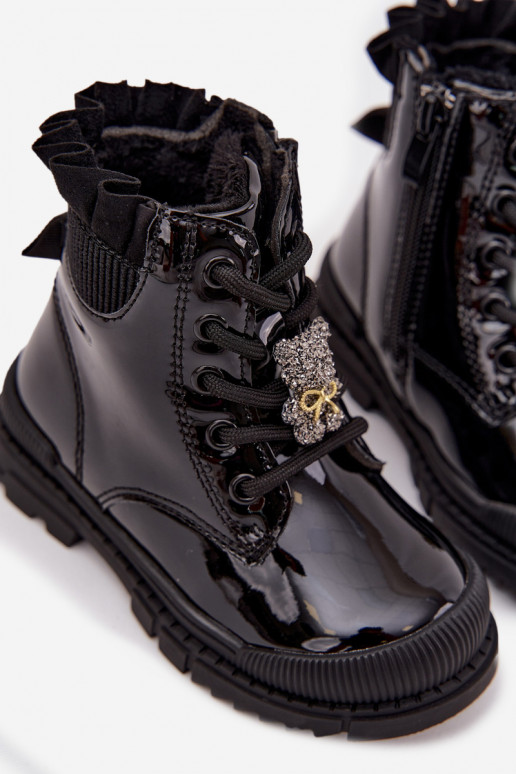 com efeito verniz Botas Infantil aquecimentoPrzypinką ursinhos de pelúcia cor preta Fionessa com efeito verniz Botas Infantil aquecimentoPrzypinką ursinhos de pelúcia cor preta Fionessa