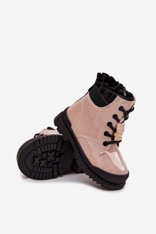 com efeito verniz Botas Infantil aquecimentoPrzypinką ursinhos de pelúcia bege Fionessa com efeito verniz Botas Infantil aquecimentoPrzypinką ursinhos de pelúcia bege Fionessa