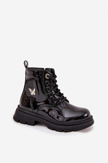 aquecimento Botas Infantil Casal o castelo com efeito verniz cor preta Alverina