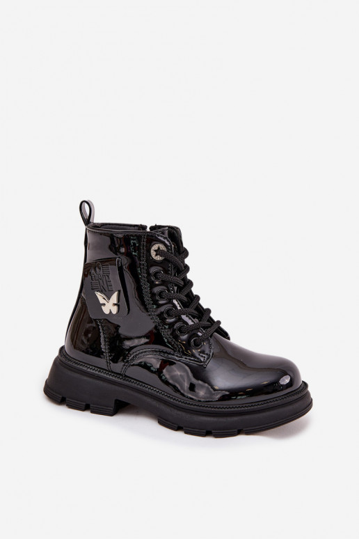 aquecimento Botas Infantil Casal o castelo com efeito verniz cor preta Alverina aquecimento Botas Infantil Casal o castelo com efeito verniz cor preta Alverina