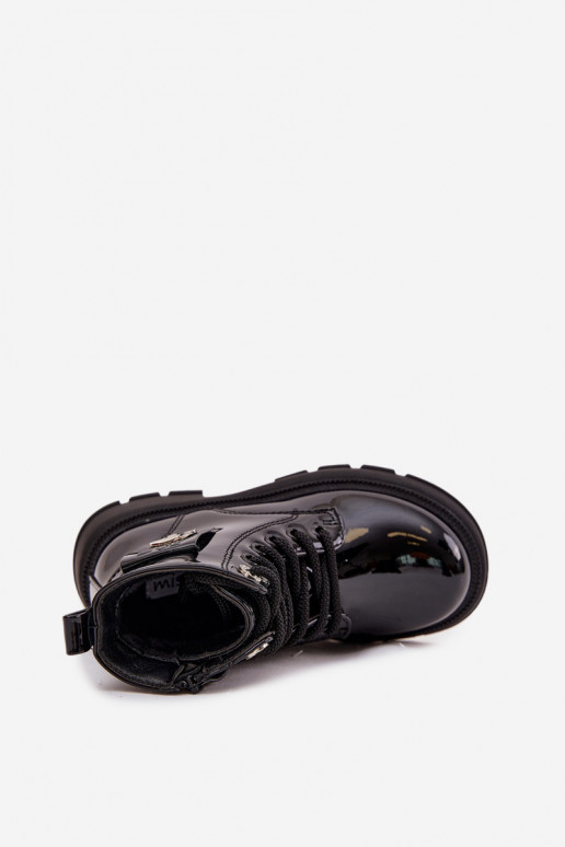 aquecimento Botas Infantil Casal o castelo com efeito verniz cor preta Alverina aquecimento Botas Infantil Casal o castelo com efeito verniz cor preta Alverina