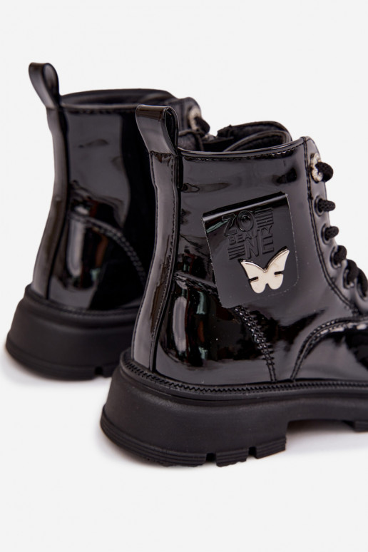 aquecimento Botas Infantil Casal o castelo com efeito verniz cor preta Alverina aquecimento Botas Infantil Casal o castelo com efeito verniz cor preta Alverina