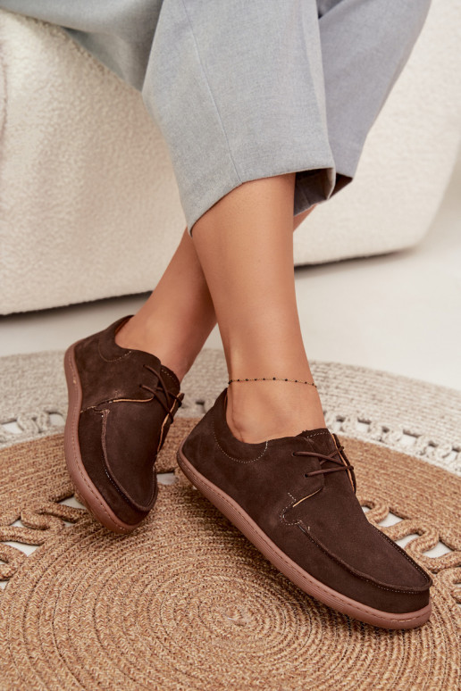 sapato Feminino Typu BarefootHabilitadoturalnego de camurçau Zazoo 327 CzekoladoParae