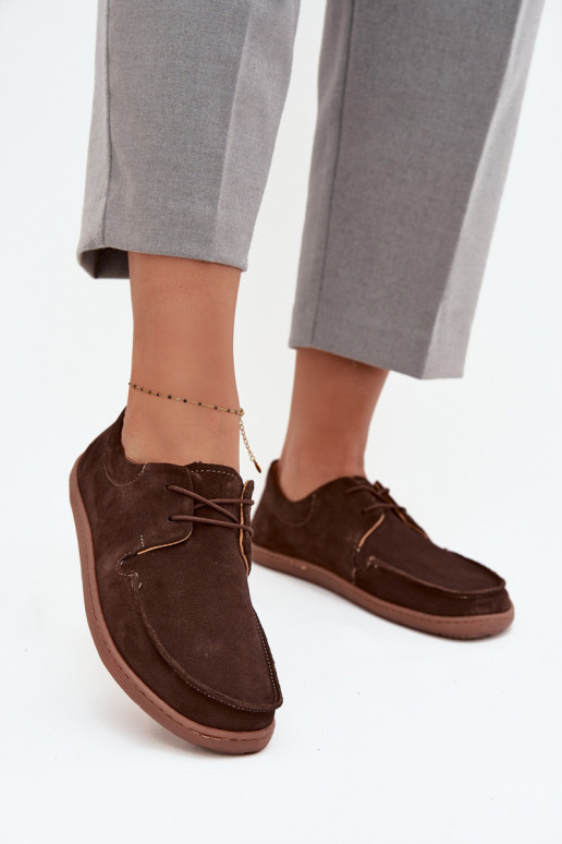 sapato Feminino Typu BarefootHabilitadoturalnego de camurçau Zazoo 327 CzekoladoParae