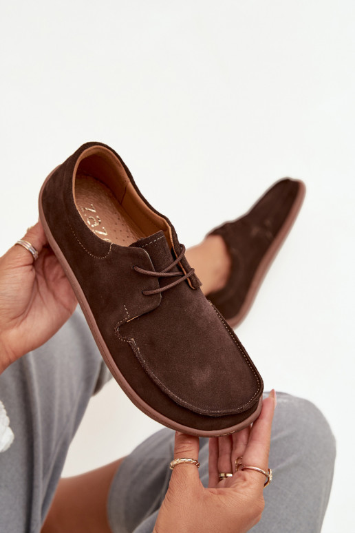 sapato Feminino Typu BarefootHabilitadoturalnego de camurçau Zazoo 327 CzekoladoParae