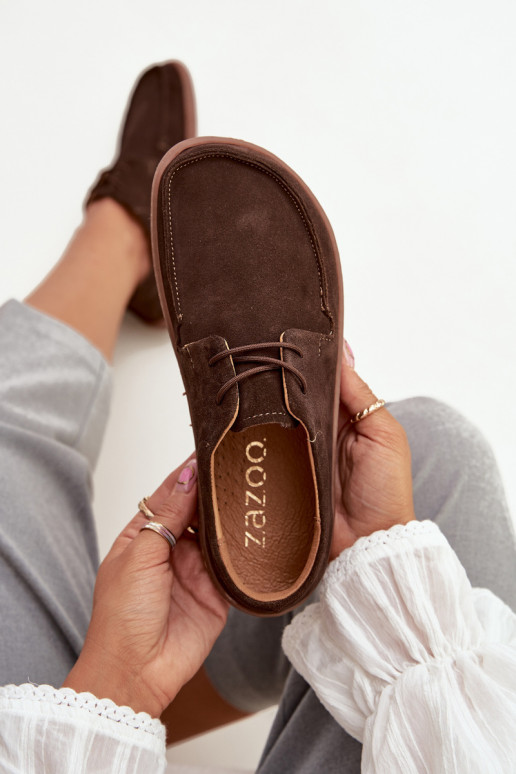 sapato Feminino Typu BarefootHabilitadoturalnego de camurçau Zazoo 327 CzekoladoParae