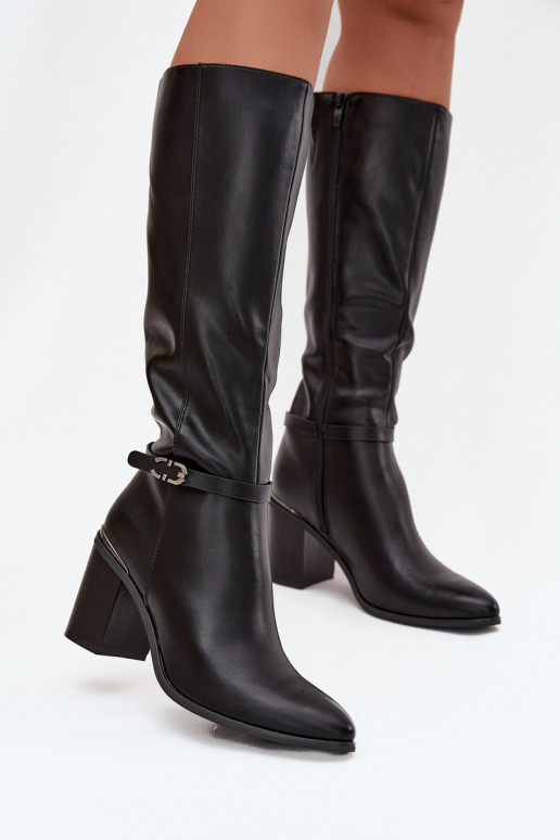 Botas longas elegantes aquecimento com salto com fivelas Sergio Leone KZ25738 cor preta