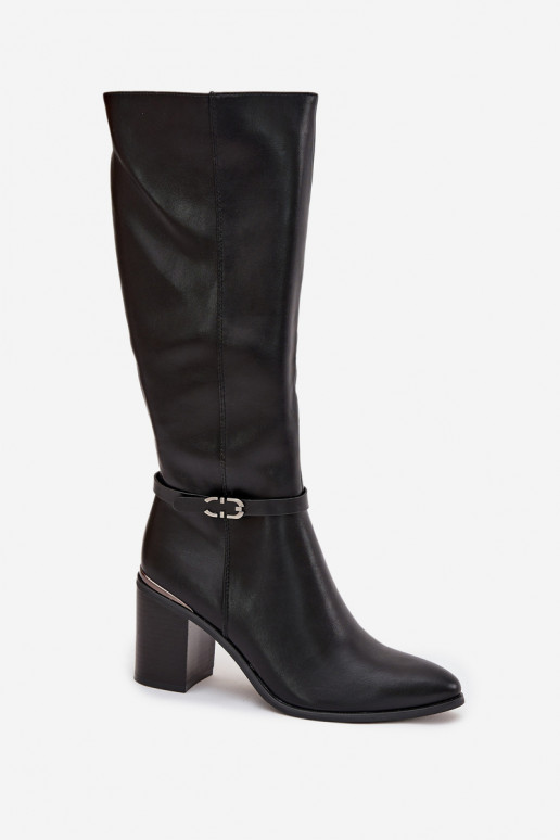 Botas longas elegantes aquecimento com salto com fivelas Sergio Leone KZ25738 cor preta