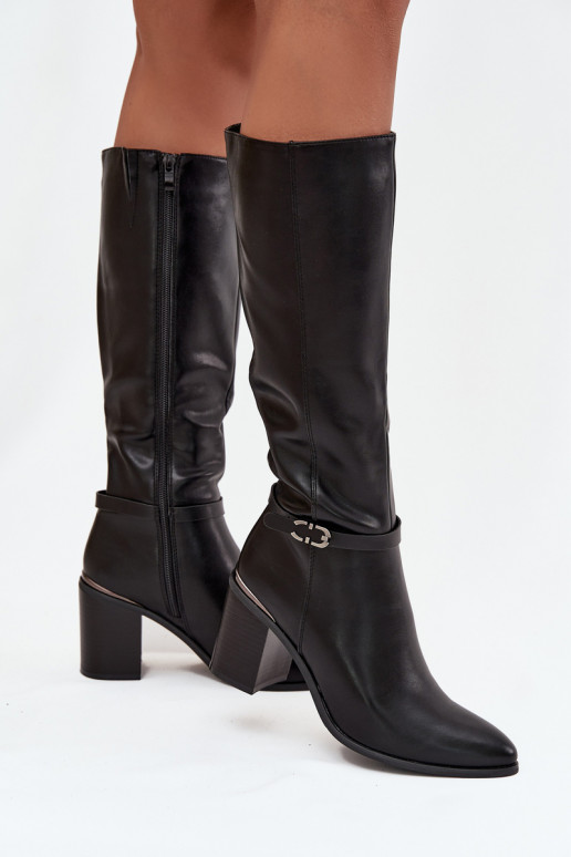 Botas longas elegantes aquecimento com salto com fivelas Sergio Leone KZ25738 cor preta