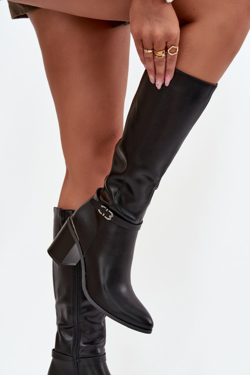 Botas longas elegantes aquecimento com salto com fivelas Sergio Leone KZ25738 cor preta