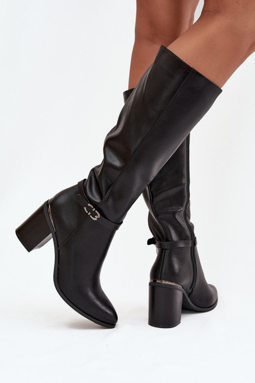 Botas longas elegantes aquecimento com salto com fivelas Sergio Leone KZ25738 cor preta