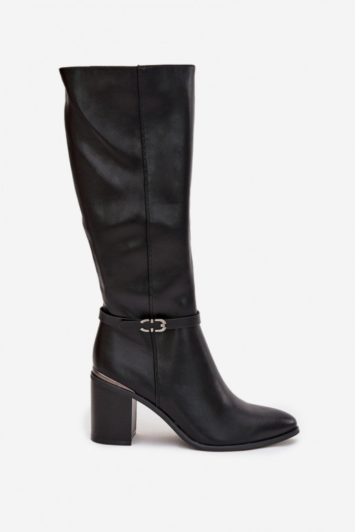 Botas longas elegantes aquecimento com salto com fivelas Sergio Leone KZ25738 cor preta