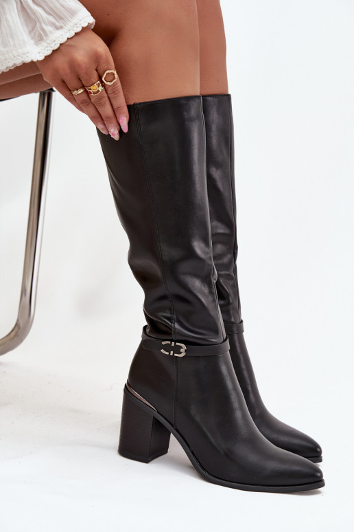 Botas longas elegantes aquecimento com salto com fivelas Sergio Leone KZ25738 cor preta