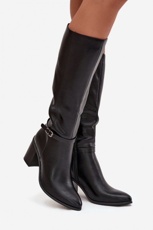 Botas longas elegantes aquecimento com salto com fivelas Sergio Leone KZ25738 cor preta
