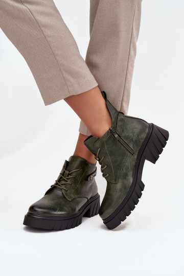 Baixo aquecimento Botas femininas Klocke com salto decorado cor cáqui Therisse