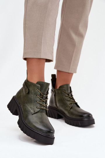 Baixo aquecimento Botas femininas Klocke com salto decorado cor cáqui Therisse 2