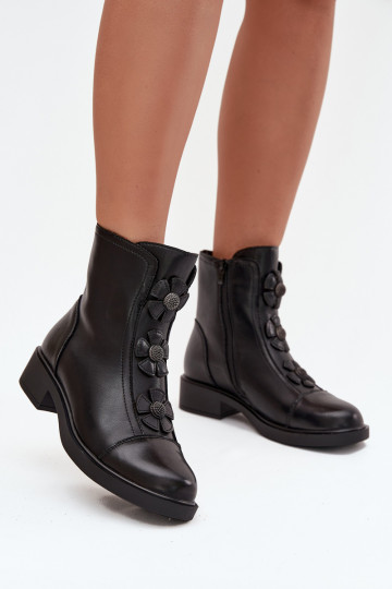 Pele Botas femininas Com decoraçõesi com motivos floraiskami aquecimento cor preta Belverine 2
