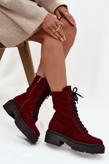 Botins de trabalho FemininoHabilitadoturalnego de camurça aquecimento Zazoo 4213 Borgonha