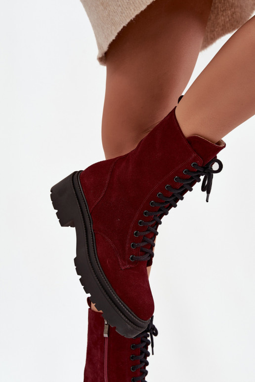 Botins de trabalho FemininoHabilitadoturalnego de camurça aquecimento Zazoo 4213 Borgonha