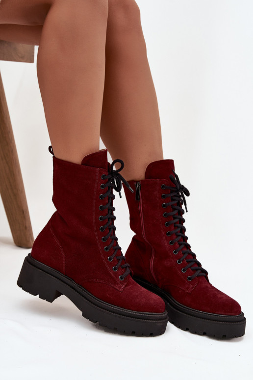 Botins de trabalho FemininoHabilitadoturalnego de camurça aquecimento Zazoo 4213 Borgonha