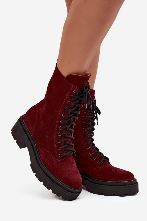 Botins de trabalho FemininoHabilitadoturalnego de camurça aquecimento Zazoo 4213 Borgonha