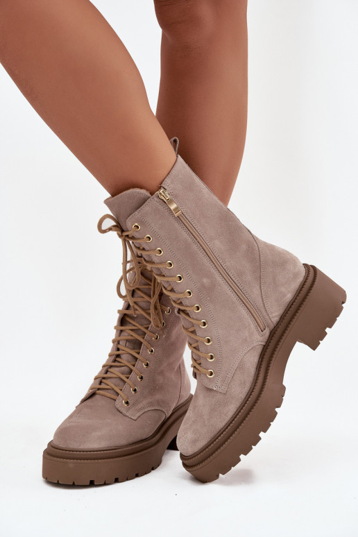 Botins de trabalho FemininoHabilitadoturalnego de camurça aquecimento Zazoo 4213 bege