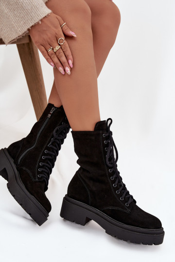 Botins de trabalho FemininoHabilitadoturalnego de camurça aquecimento Zazoo 4213 cor preta