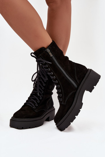 Botins de trabalho FemininoHabilitadoturalnego de camurça aquecimento Zazoo 4213 cor preta 2