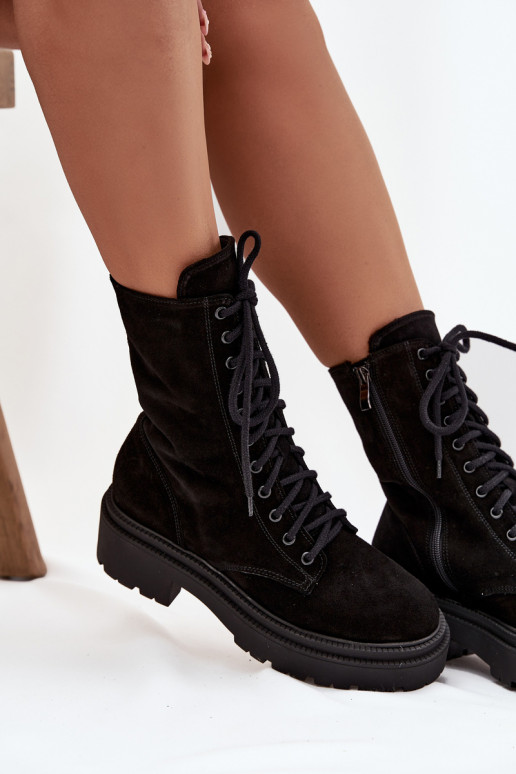 Botins de trabalho FemininoHabilitadoturalnego de camurça aquecimento Zazoo 4213 cor preta