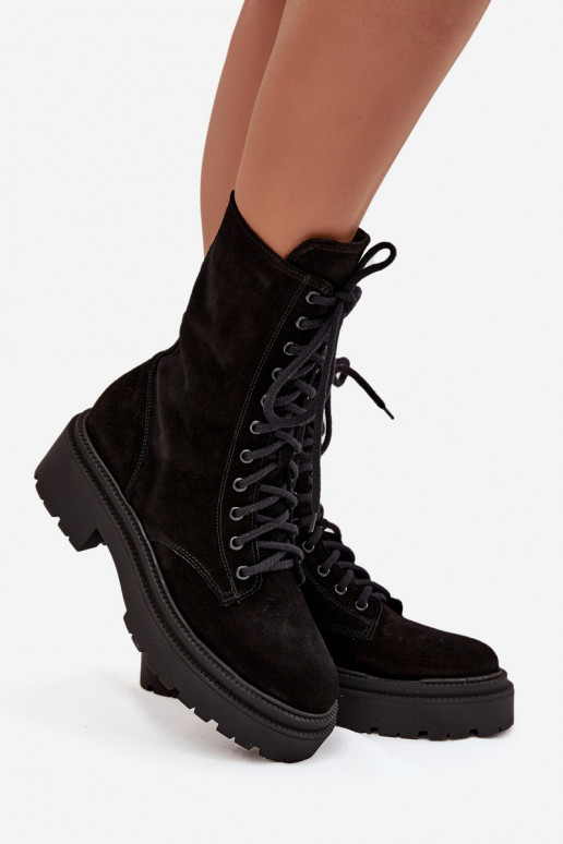 Botins de trabalho FemininoHabilitadoturalnego de camurça aquecimento Zazoo 4213 cor preta