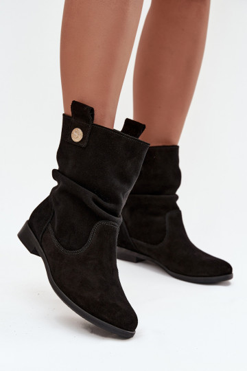 Pele Sapatos de camurça Feminino Com babados aquecimento Zazoo 4210 cor preta