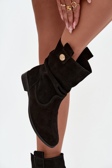 Pele Sapatos de camurça Feminino Com babados aquecimento Zazoo 4210 cor preta 2