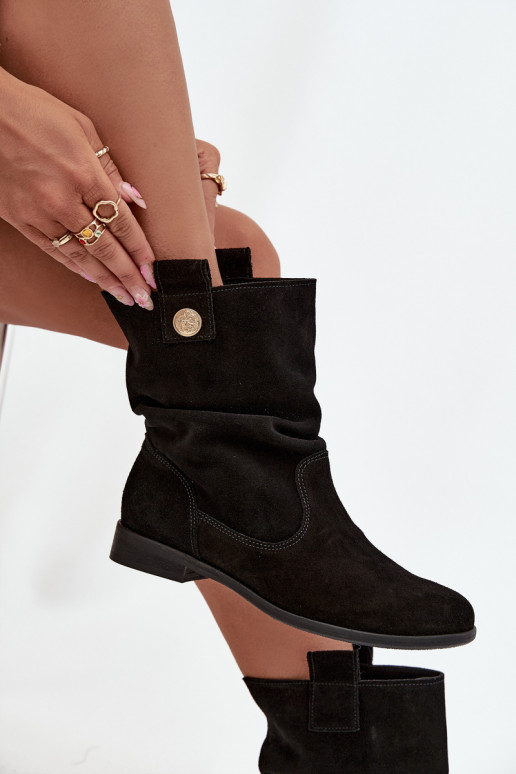 Pele Sapatos de camurça Feminino Com babados aquecimento Zazoo 4210 cor preta Pele Sapatos de camurça Feminino Com babados aquecimento Zazoo 4210 cor preta