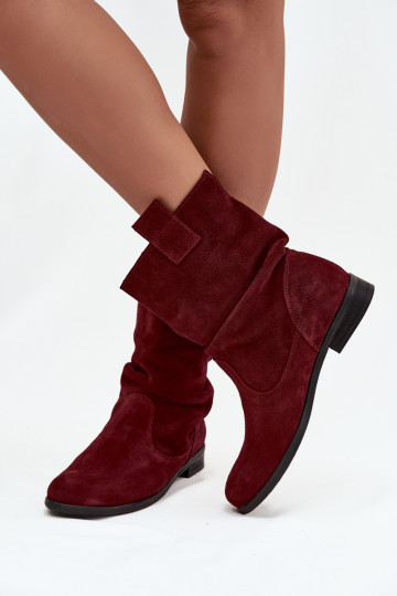Pele Sapatos de camurça Feminino Com babados aquecimento Zazoo 4210 Borgonha