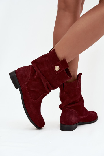 Pele Sapatos de camurça Feminino Com babados aquecimento Zazoo 4210 Borgonha 2