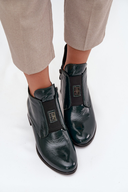 Pele com efeito verniz Botas Klocke Com decorações Detalem aquecimento Zazoo 60560 cor cáqui