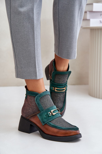 Pele Botas femininas Em saltos enormes com enfeites Tem que serciejka A6747-29 marrom-cor verde