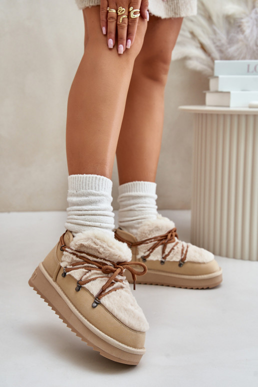 Baixo Botas de neve com uma plataforma com um casaco de pele D.Franklin DFSH370011 bege