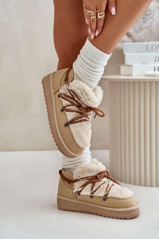 Baixo Botas de neve com uma plataforma com um casaco de pele D.Franklin DFSH370011 bege