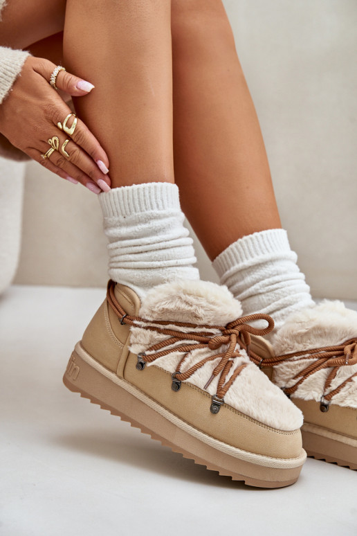 Baixo Botas de neve com uma plataforma com um casaco de pele D.Franklin DFSH370011 bege