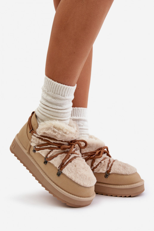 Baixo Botas de neve com uma plataforma com um casaco de pele D.Franklin DFSH370011 bege