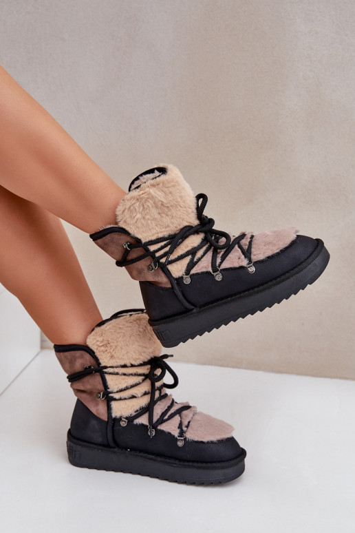 Botas de neve Feminino com um casaco de pele D.Franklin DFSH370012 cor preta